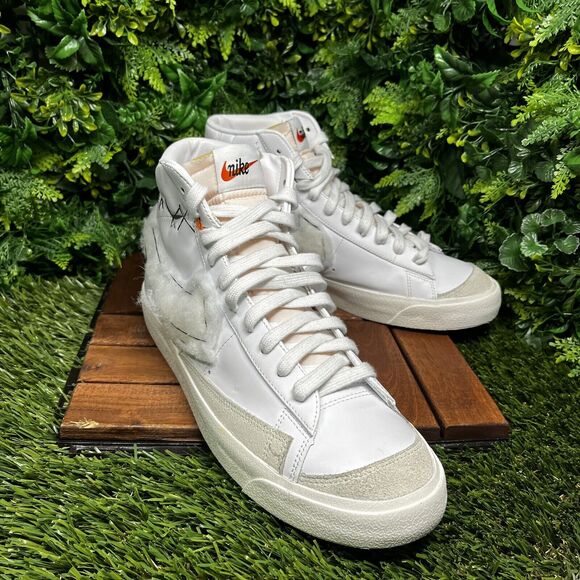 NIKE BLAZER Men 11.5 Mid 77 Custom White Leather Sneakers BQ6806-101 Unique 1493 - Picture 2 of 14